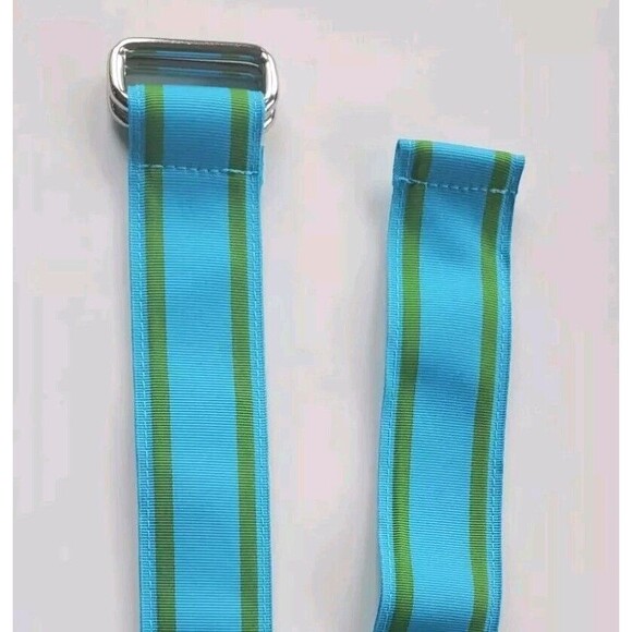Lands' End women's multicolored ribbon cloth belt size M D ring Cyan Striped 37" - Picture 1 of 4